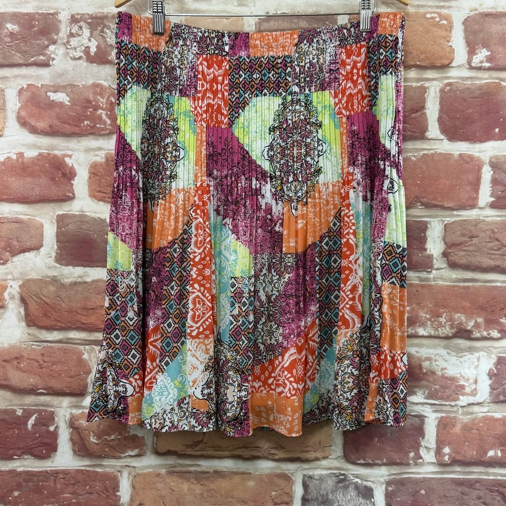 Ninety Clothing Co Skirt Womens XL Multicolor Boho Floral Pleated Casual Pull On